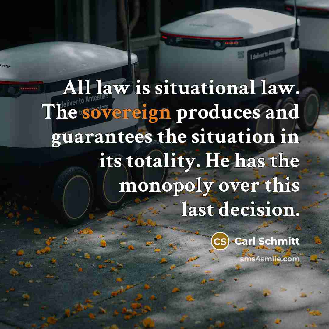“All law is situational law. The sovereign produces and guarantees…” quote by Carl Schmitt