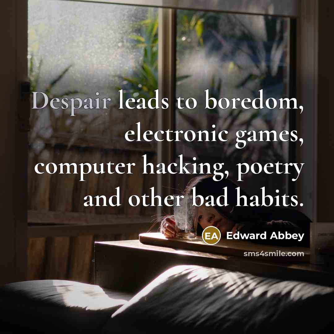 “Despair leads to boredom, electronic games, computer hacking, poetry and…” quote by Edward Abbey