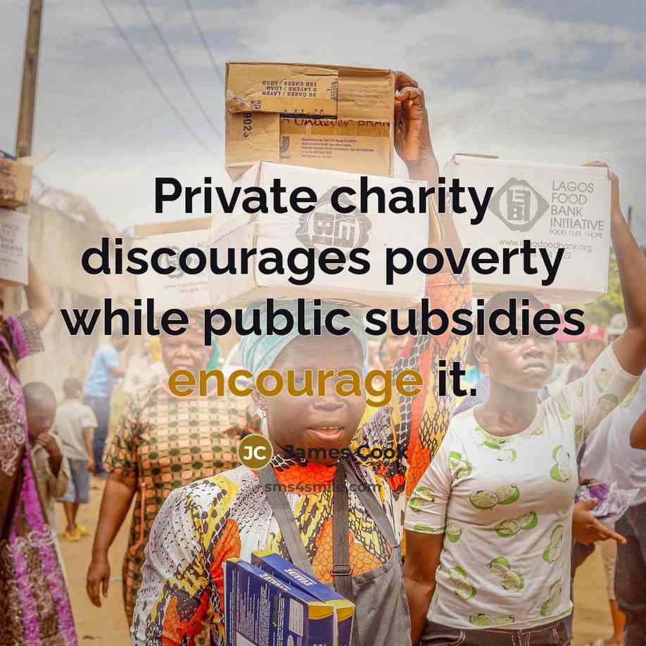 “Private charity discourages poverty while public subsidies encourage it.…” quote by James Cook