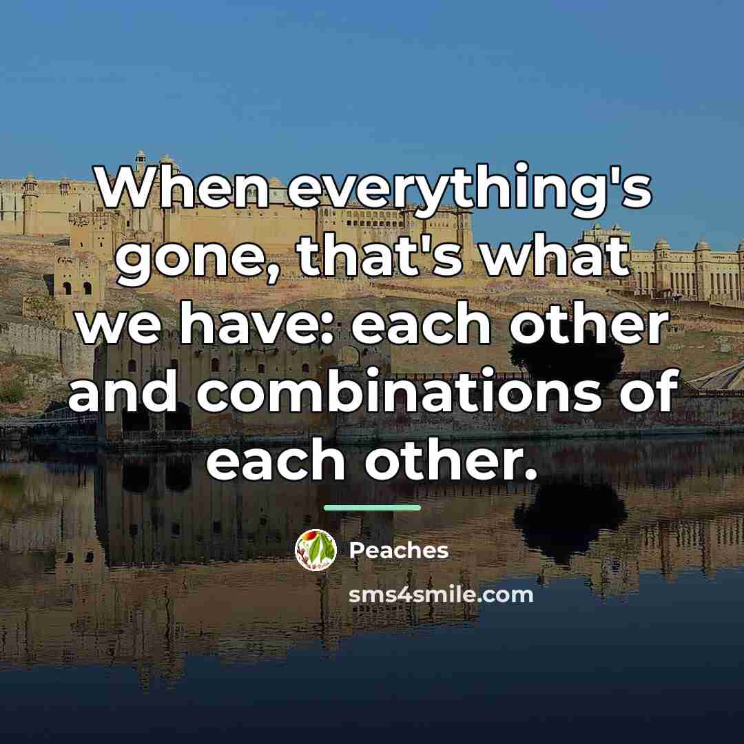 “When everything's gone, that's what we have: each other and…” quote by Peaches
