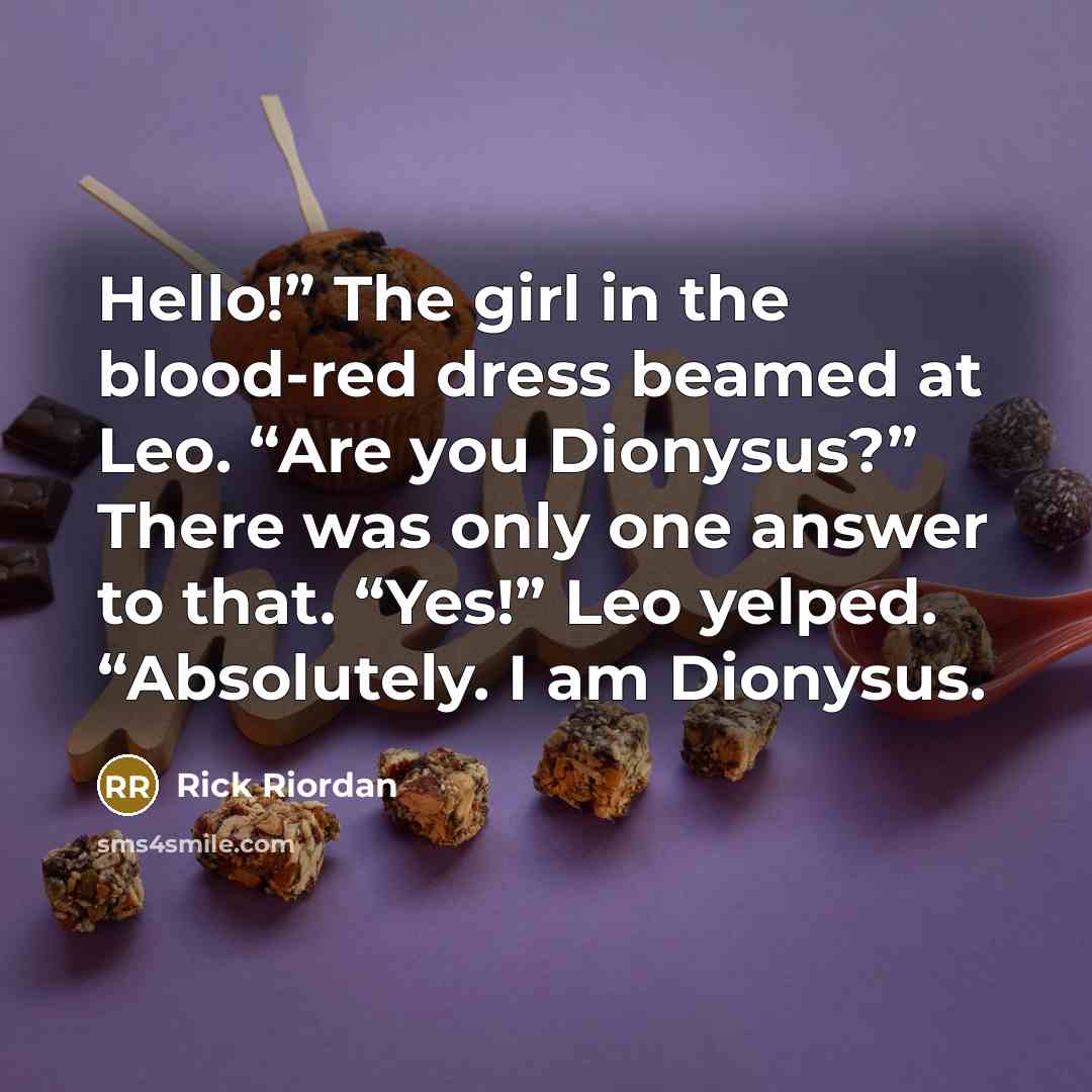 “Hello!” The girl in the blood-red dress beamed at Leo.…” quote by Rick Riordan