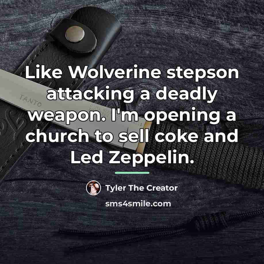 “Like Wolverine stepson attacking a deadly weapon. I'm opening a…” quote by Tyler The Creator