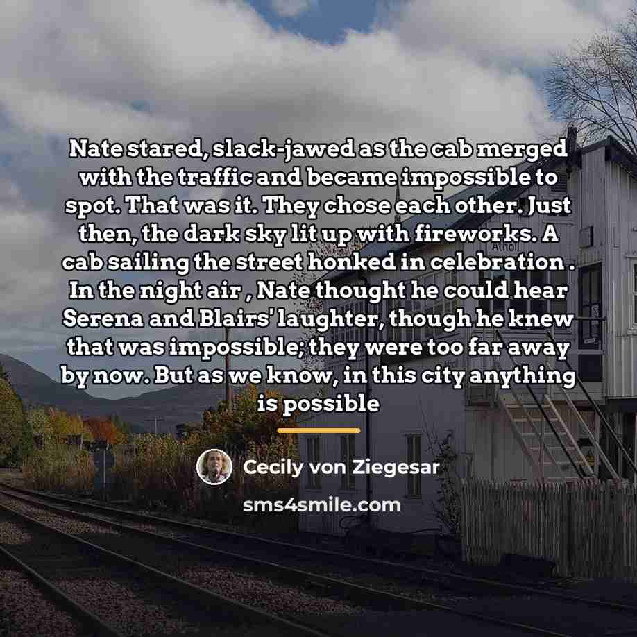 “Nate stared, slack-jawed as the cab merged with the traffic…” quote by Cecily von Ziegesar