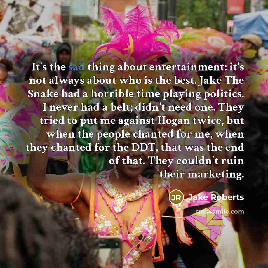 “It's the sad thing about entertainment: it's not always about…” quote by Jake Roberts