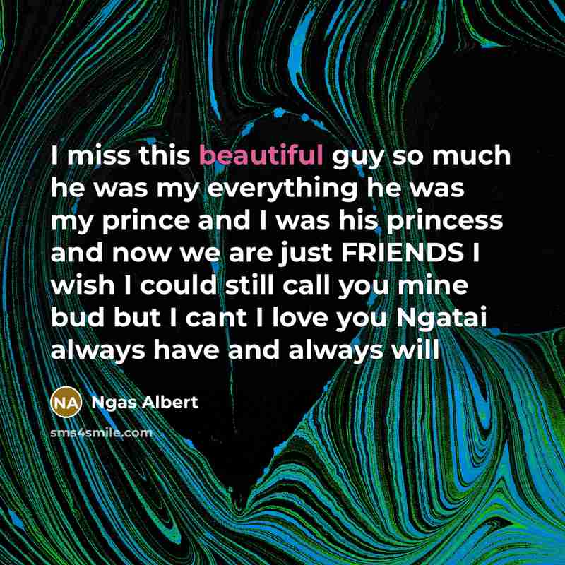 “I miss this beautiful guy so much he was my everything he was my prince and I was his princess and now we are just FRIENDS I wish I could still call you mine bud but I cant I love you Ngatai always have and always will” quote by Ngas Albert