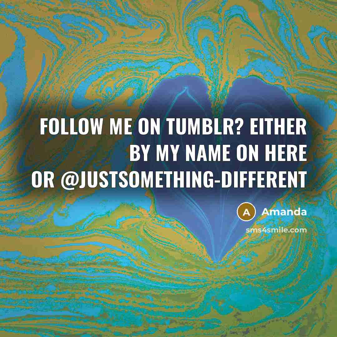 “Follow me on tumblr? either by my name on here…” quote by Amanda