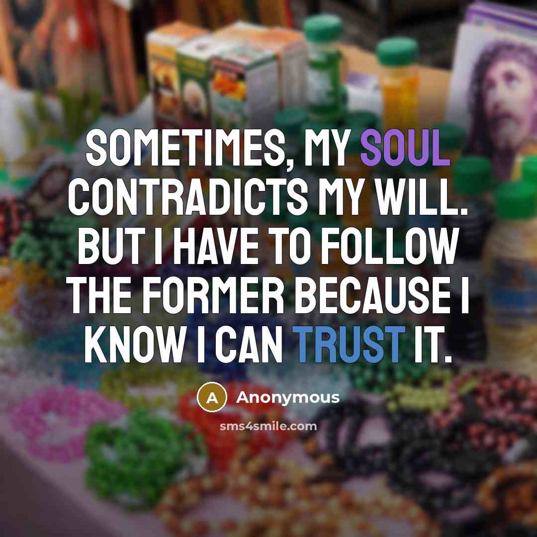 “Sometimes, my soul contradicts my will. But I have to follow the former because I know I can trust it.” quote by Anonymous
