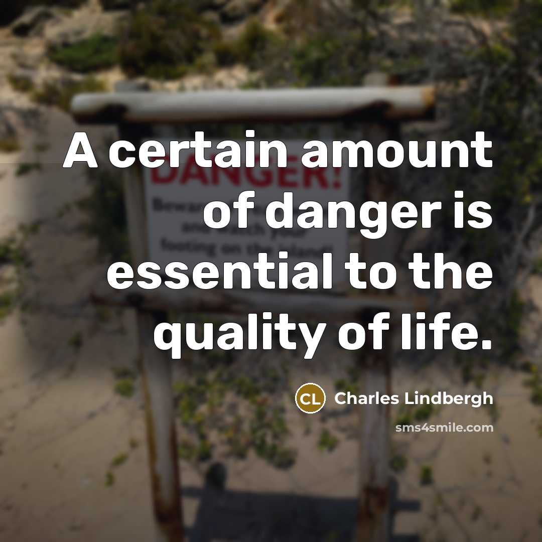 “A certain amount of danger is essential to the quality…” quote by Charles Lindbergh