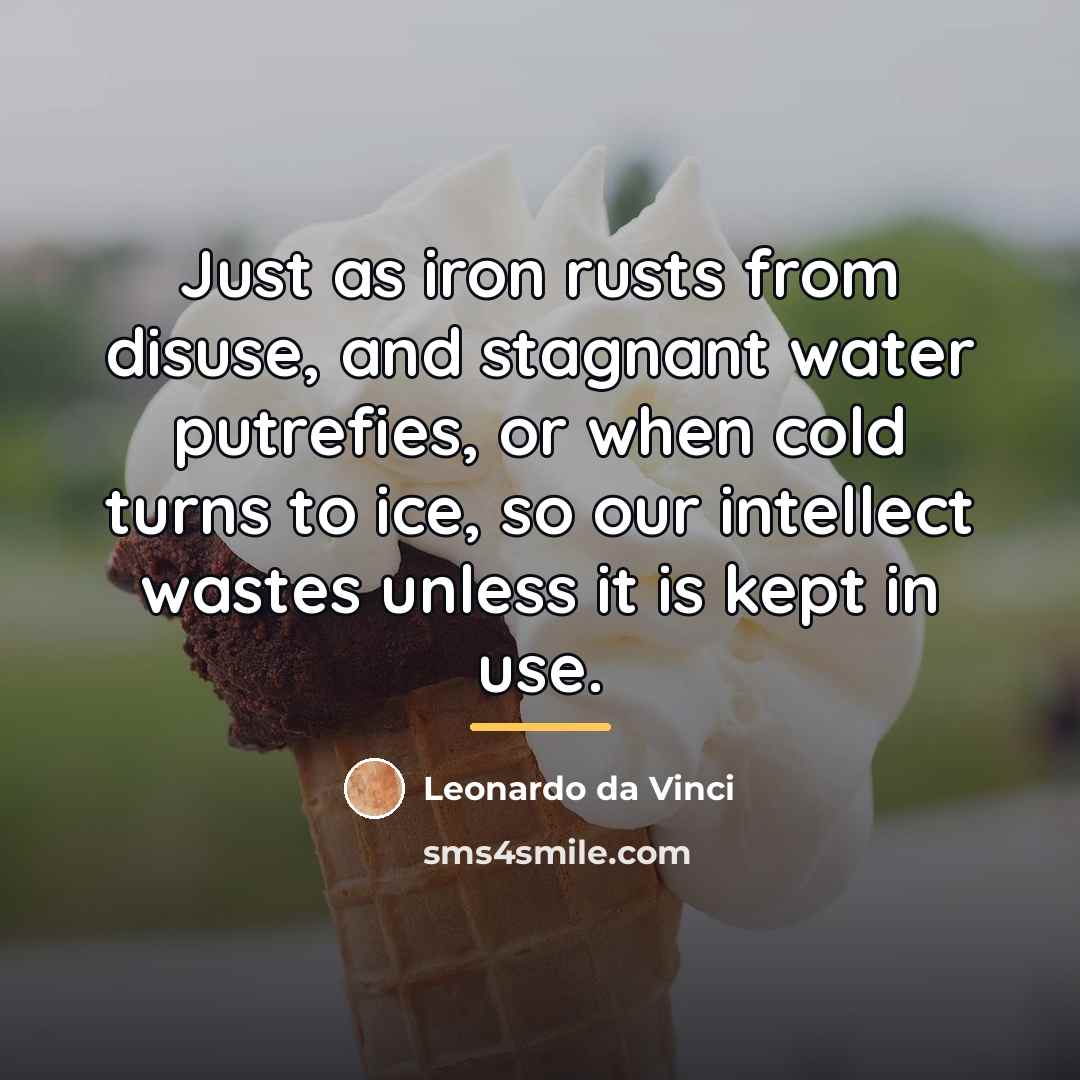 “Just as iron rusts from disuse, and stagnant water putrefies,…” quote by Leonardo da Vinci