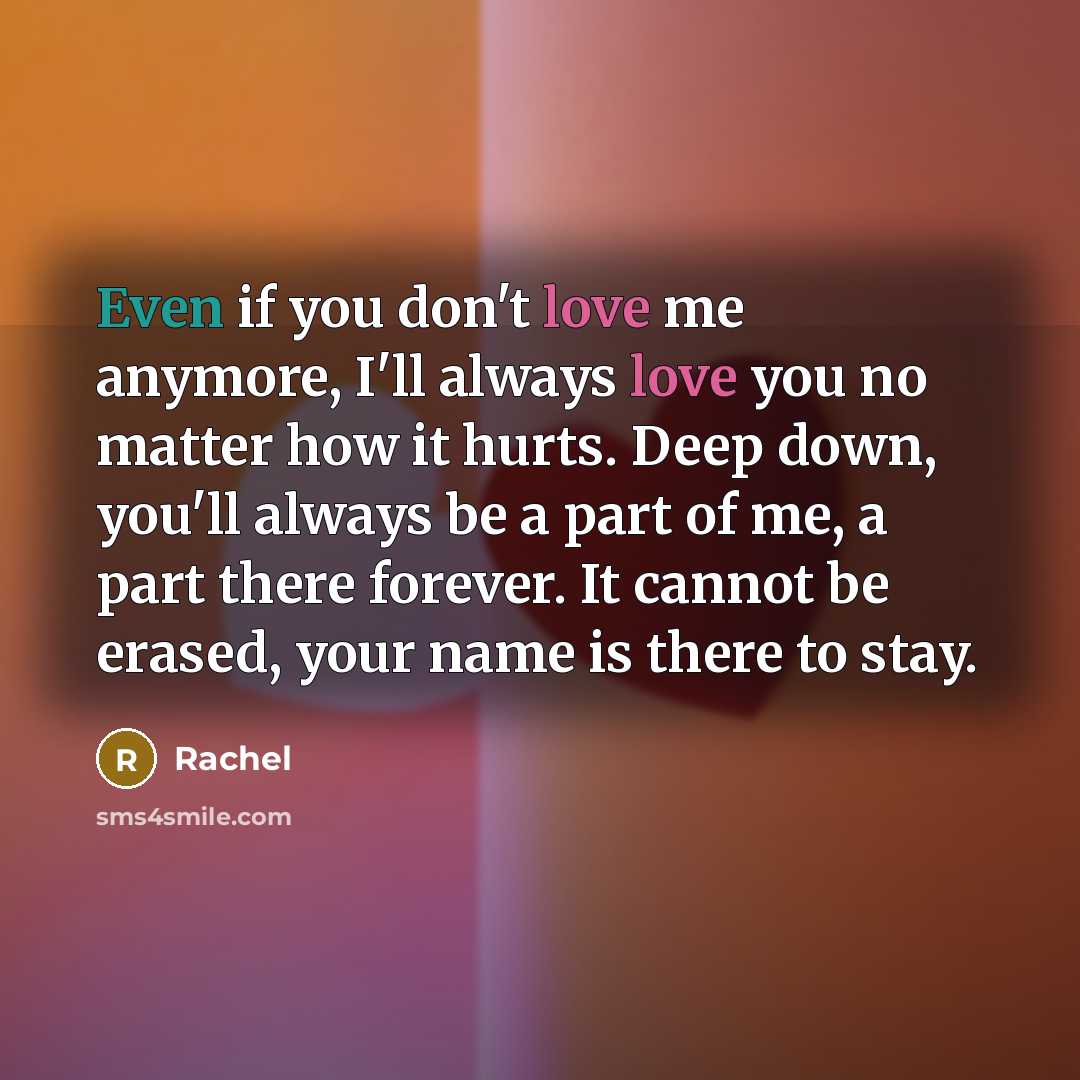 “Even if you don't love me anymore, I'll always love…” quote by Rachel