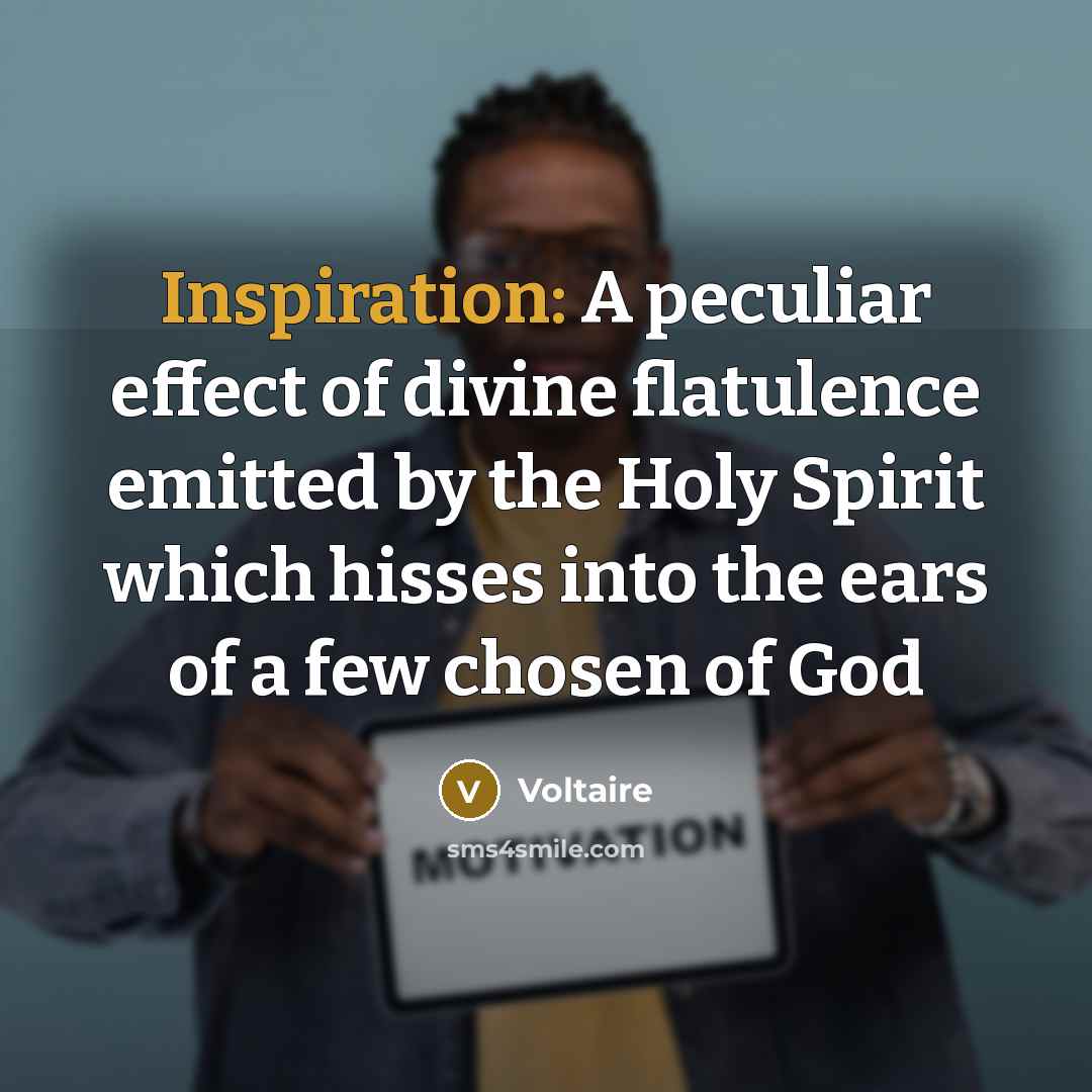 “Inspiration: A peculiar effect of divine flatulence emitted by the…” quote by Voltaire