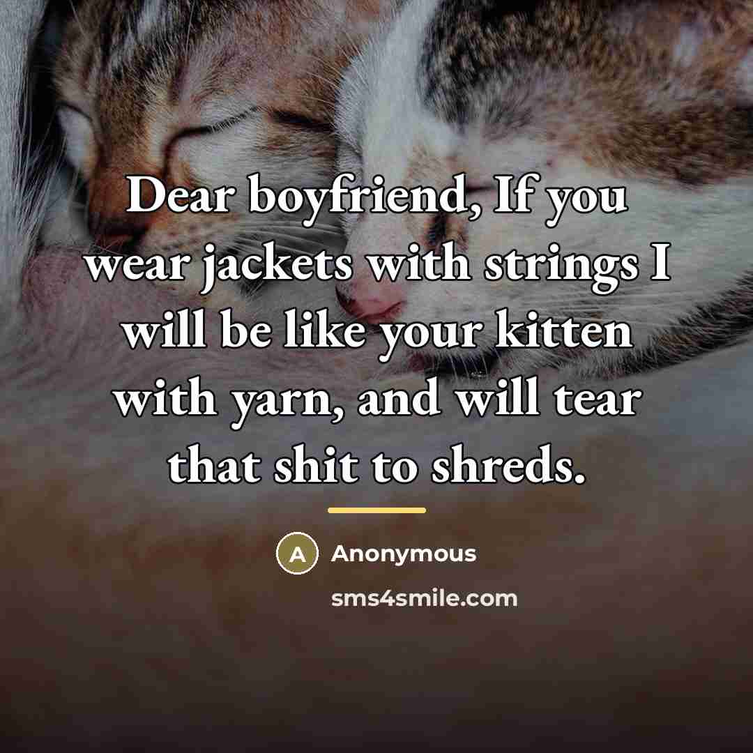 “Dear boyfriend, If you wear jackets with strings I will…” quote by Anonymous