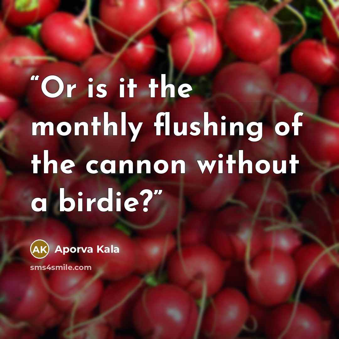 “Or is it the monthly flushing of the cannon without a birdie?” quote by Aporva Kala