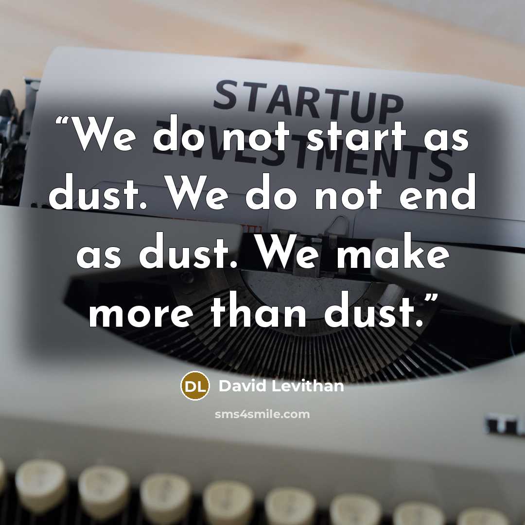 “We do not start as dust. We do not end as dust. We make more than dust.” quote by David Levithan