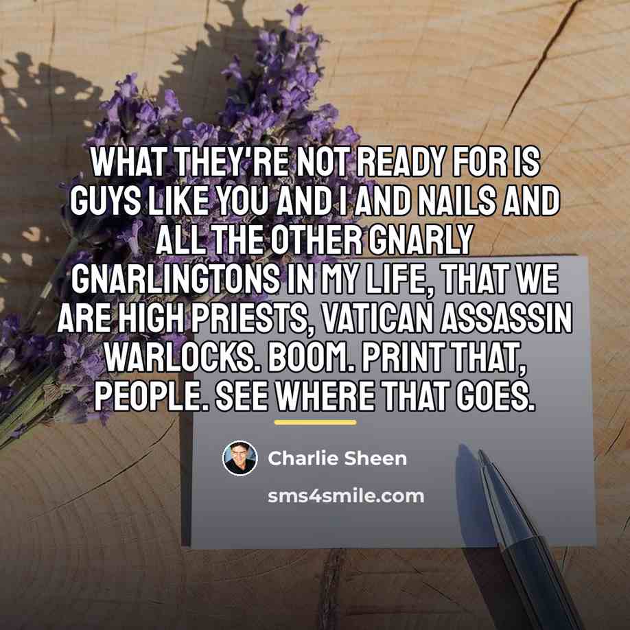 “What they're not ready for is guys like you and…” quote by Charlie Sheen