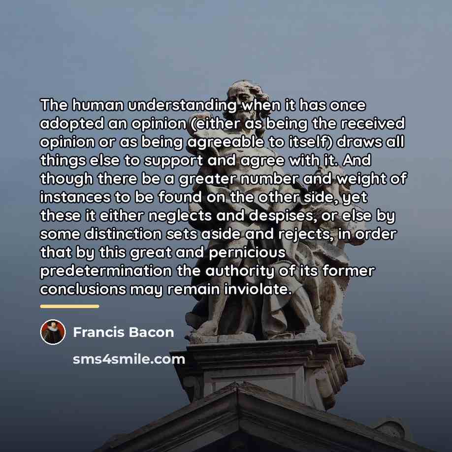 “The human understanding when it has once adopted an opinion…” quote by Francis Bacon