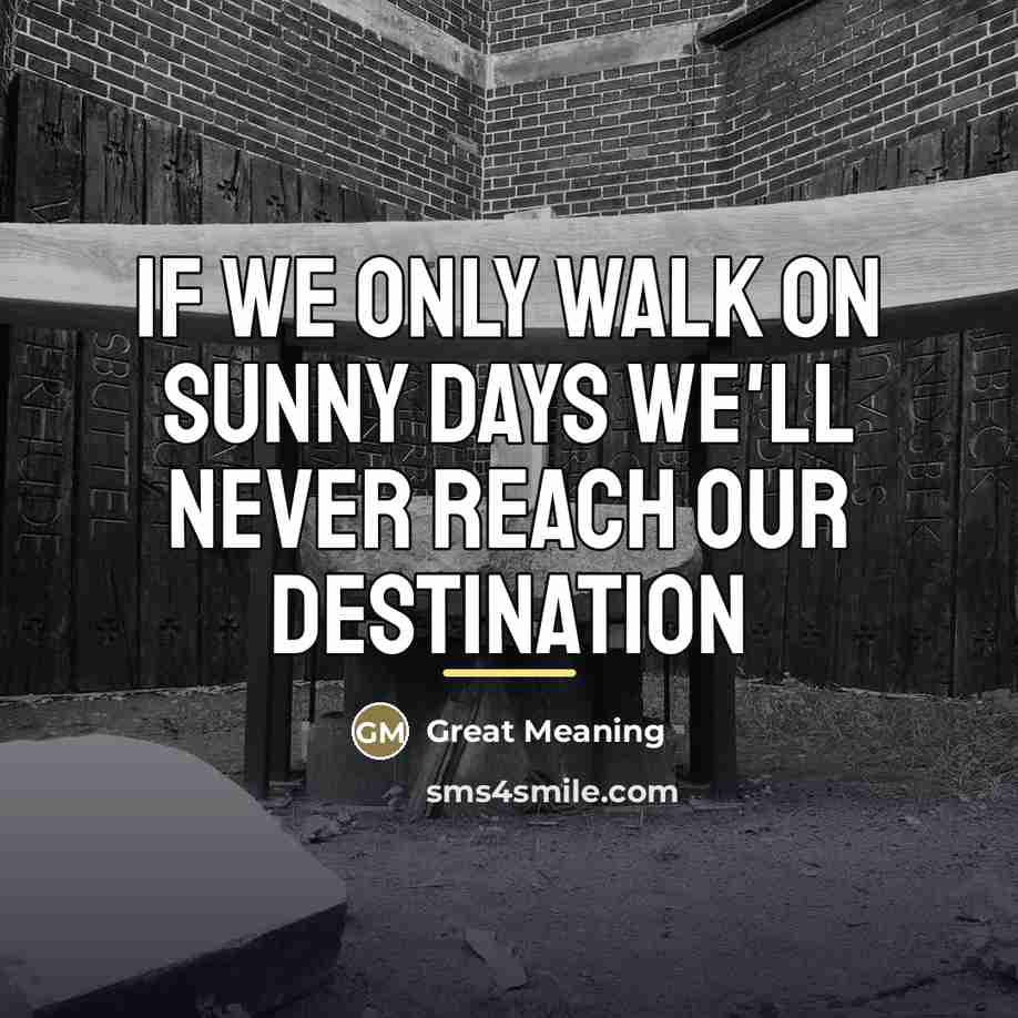 “If we only walk on sunny days we'll never reach…” quote by Great Meaning