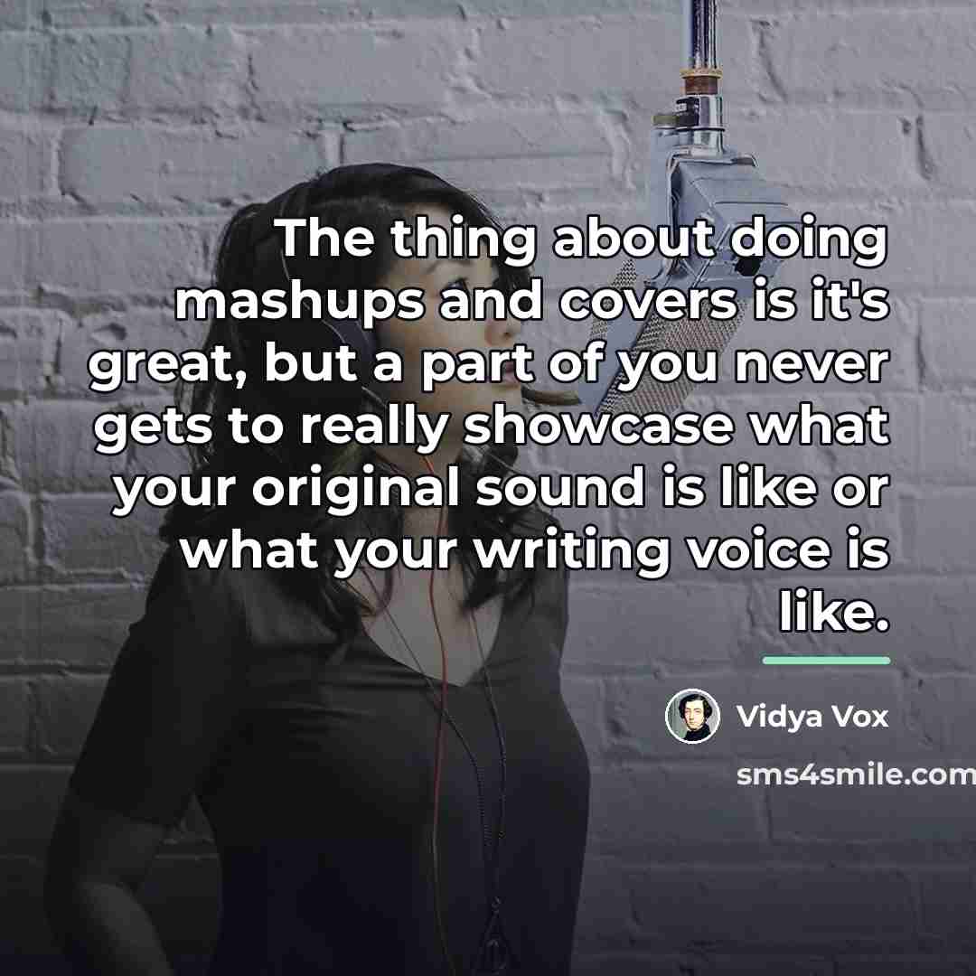 “The thing about doing mashups and covers is it's great,…” quote by Vidya Vox