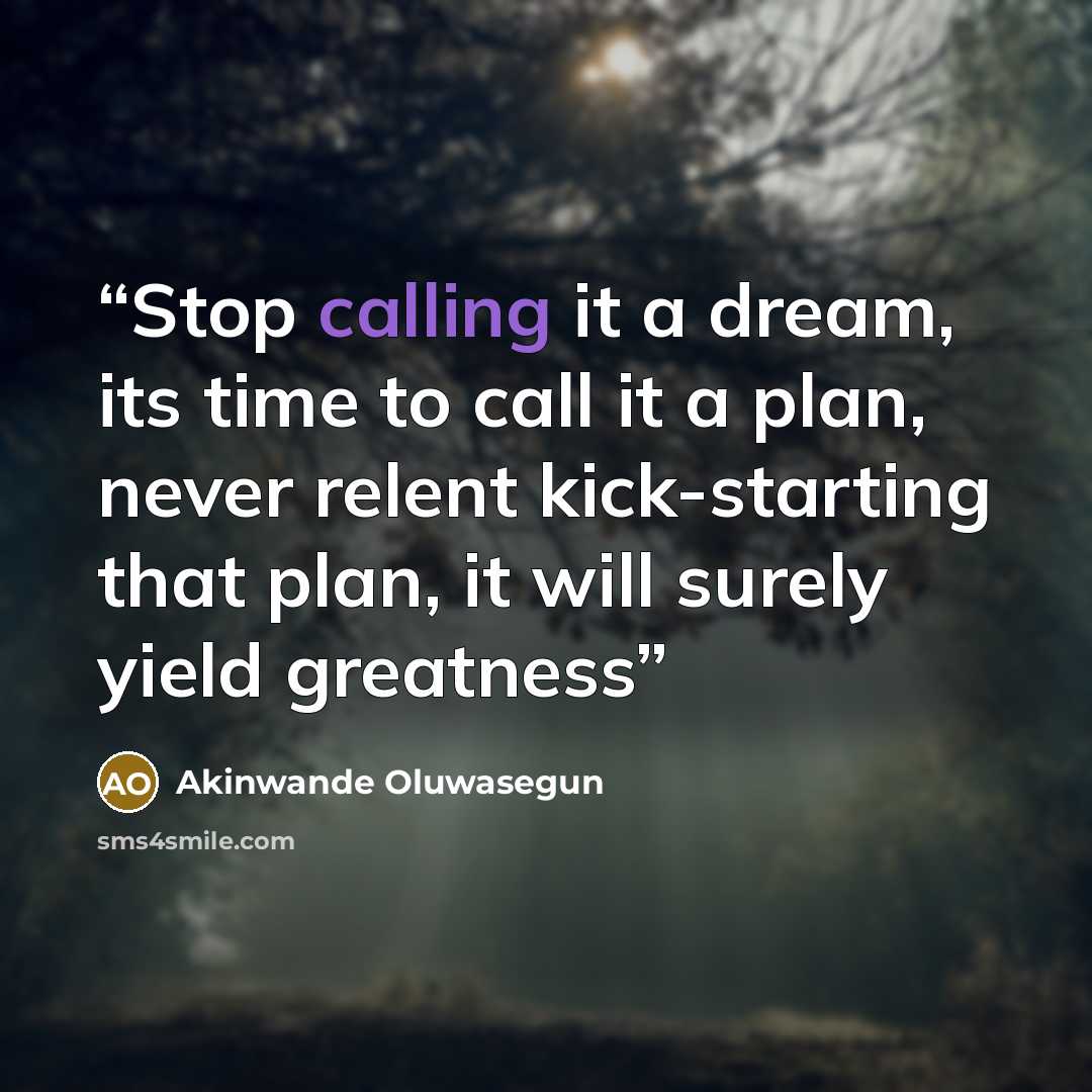 “Stop calling it a dream, its time to call it a plan, never relent kick-starting that plan, it will surely yield greatness” quote by Akinwande Oluwasegun
