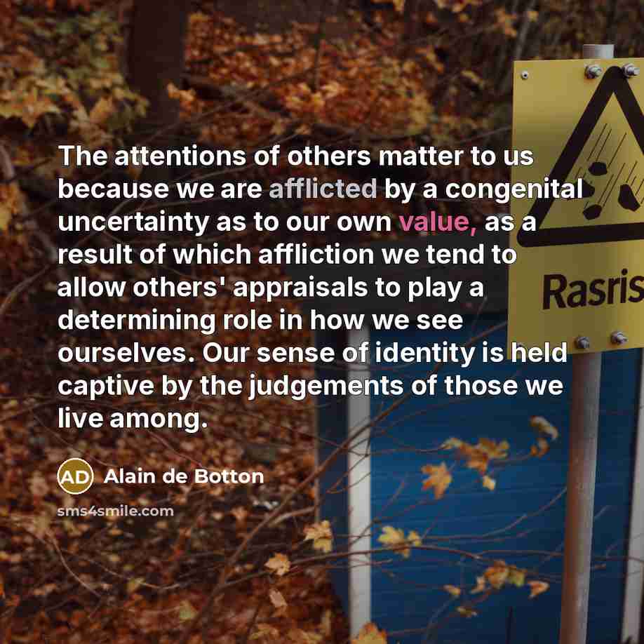 “The attentions of others matter to us because we are…” quote by Alain de Botton