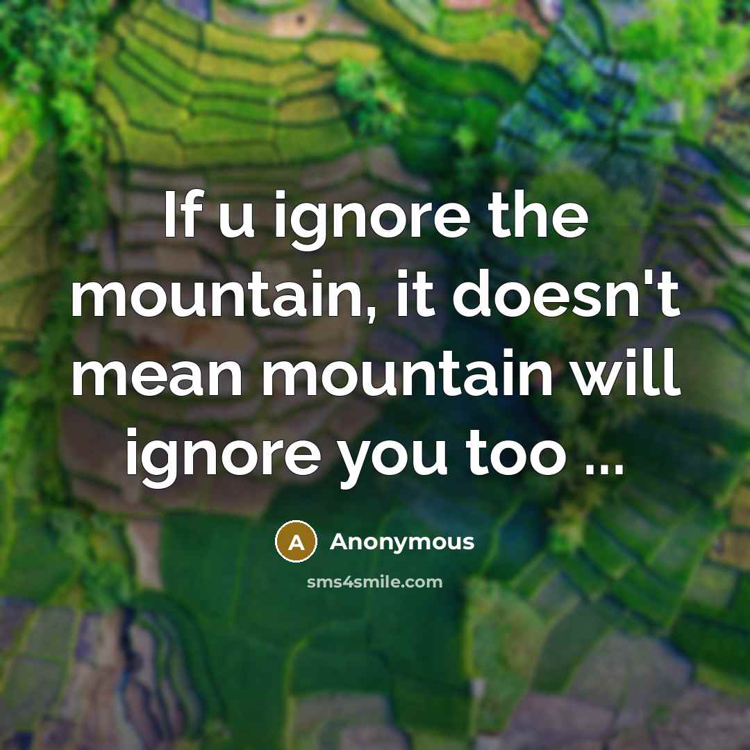 “If u ignore the mountain, it doesn't mean mountain will ignore you too ...” quote by Anonymous