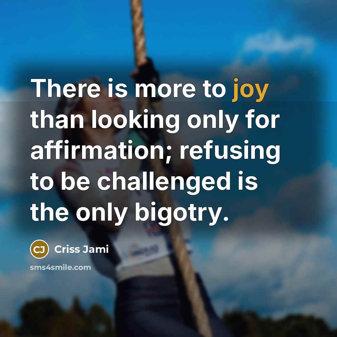“There is more to joy than looking only for affirmation;…” quote by Criss Jami