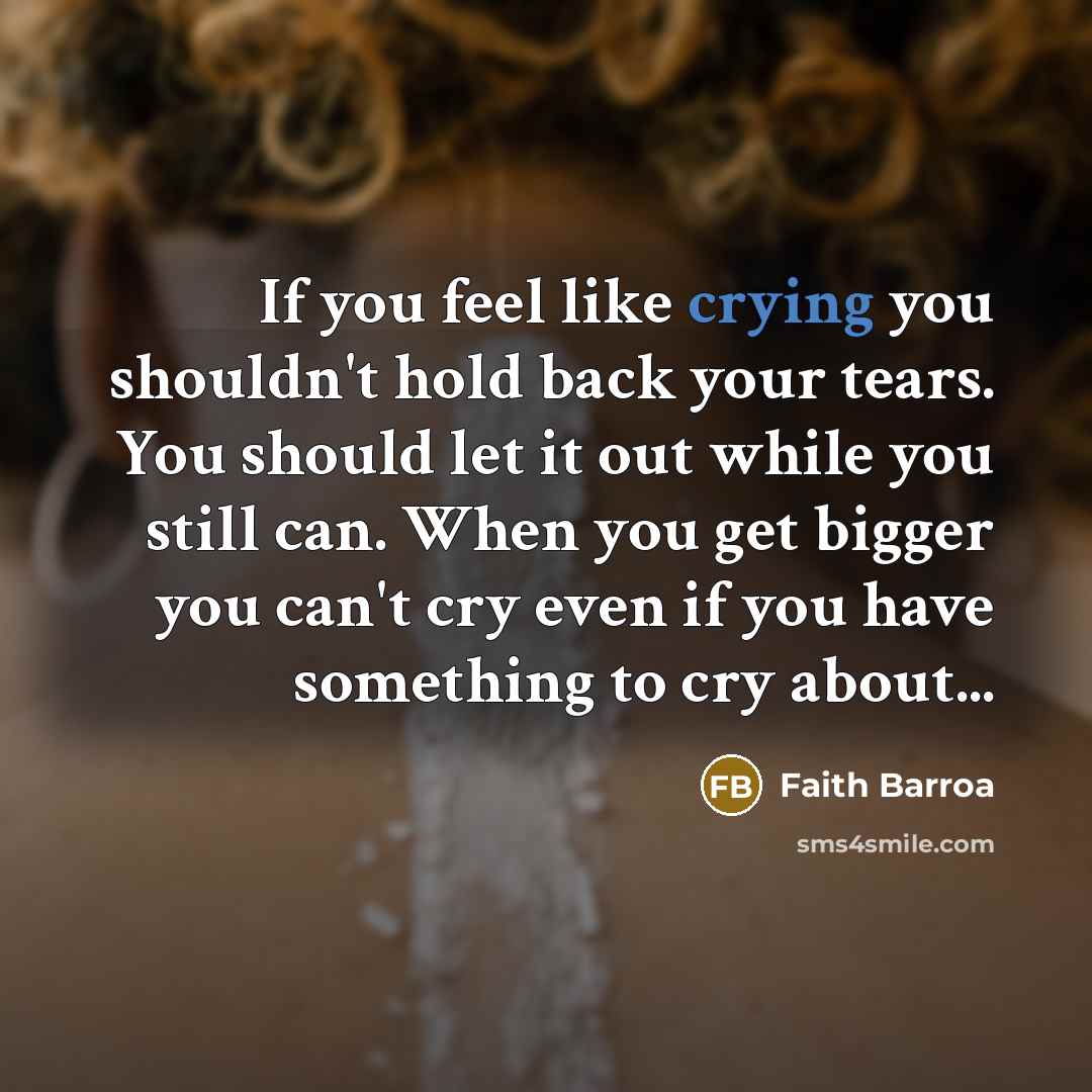“If you feel like crying you shouldn't hold back your…” quote by Faith Barroa