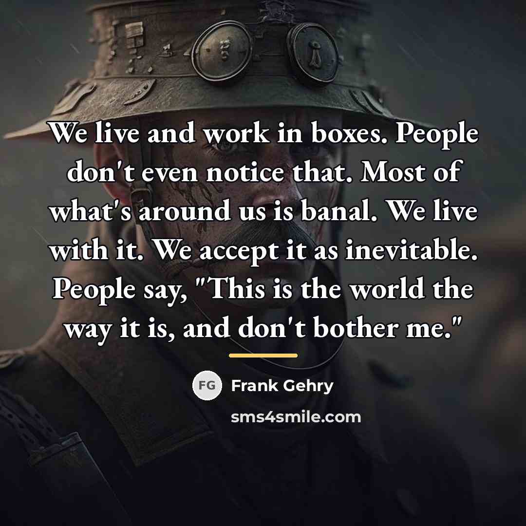 “We live and work in boxes. People don't even notice…” quote by Frank Gehry