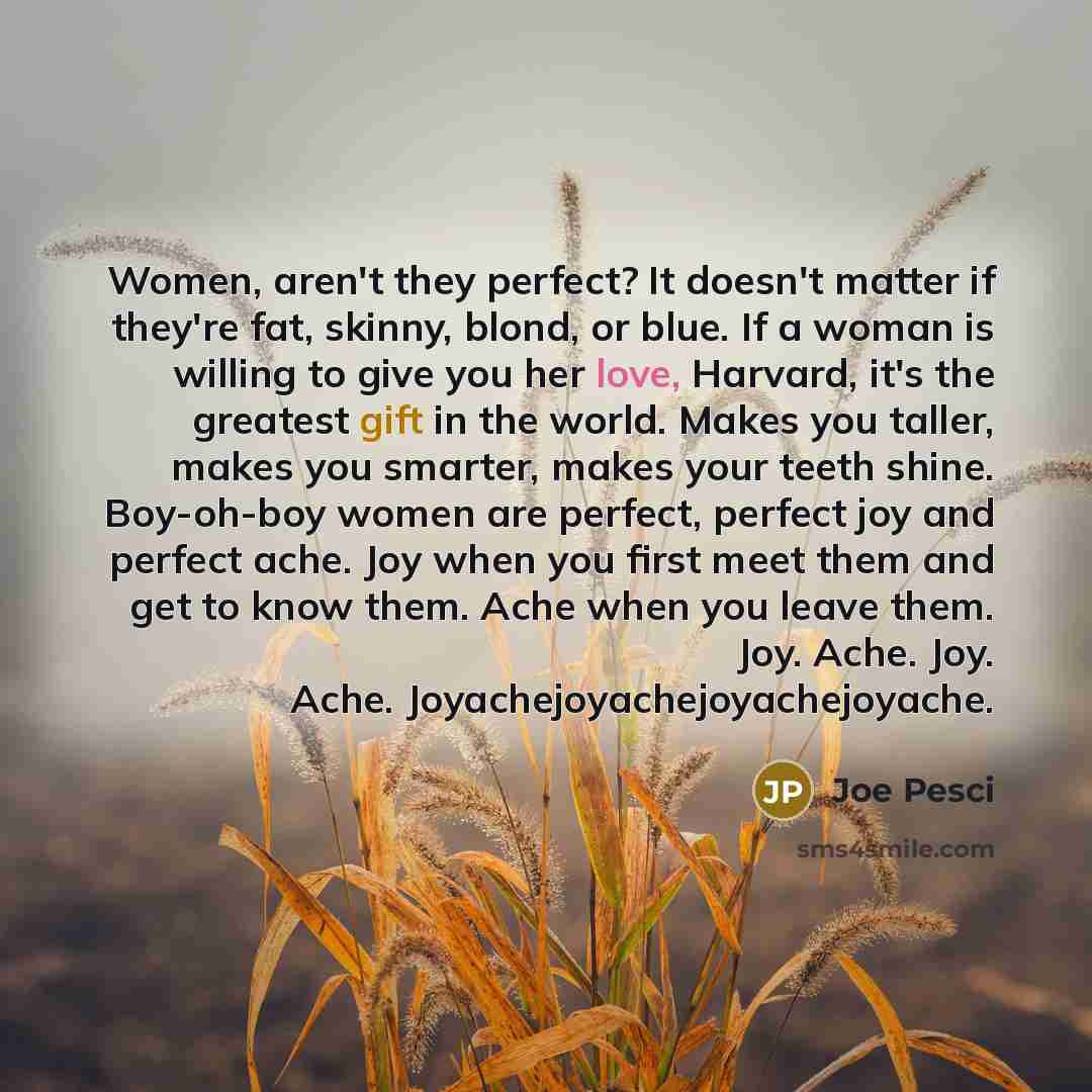 “Women, aren't they perfect? It doesn't matter if they're fat,…” quote by Joe Pesci