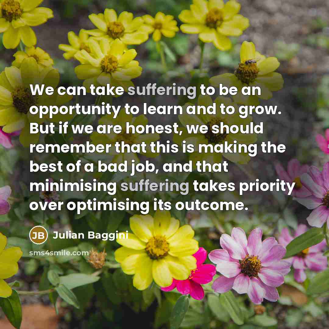 “We can take suffering to be an opportunity to learn…” quote by Julian Baggini