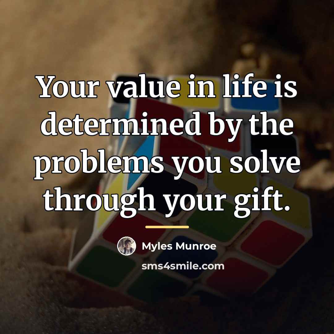 “Your value in life is determined by the problems you…” quote by Myles Munroe