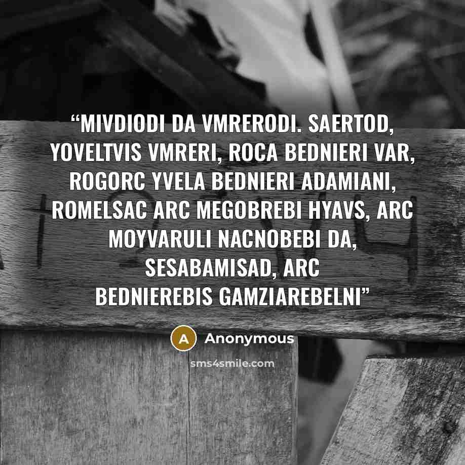 “mivdiodi da vmRerodi. saerTod, yovelTvis vmReri, roca bednieri var, rogorc yvela bednieri adamiani, romelsac arc megobrebi hyavs, arc moyvaruli nacnobebi da, Sesabamisad, arc bednierebis gamziarebelni” quote by Anonymous