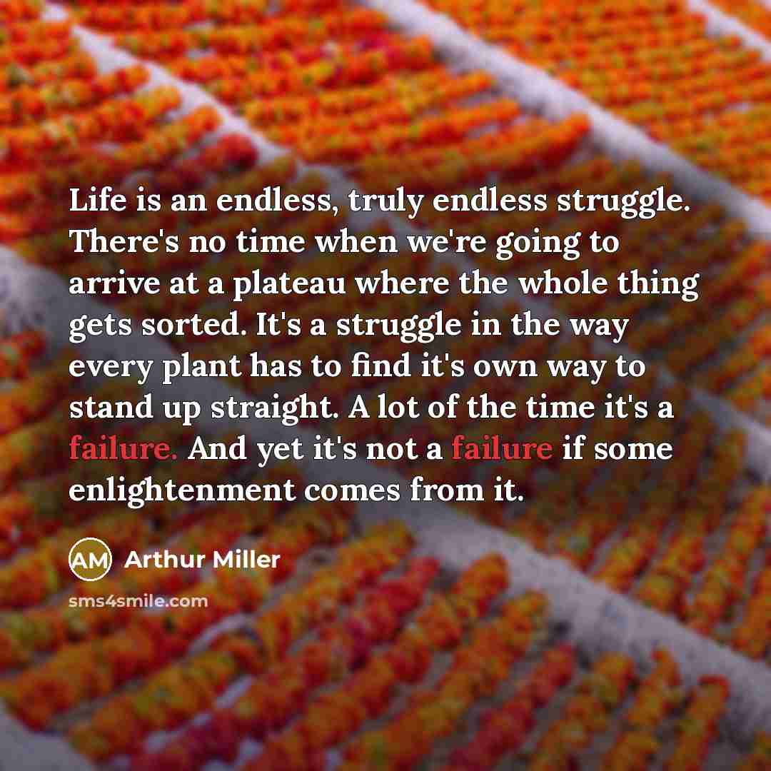 “Life is an endless, truly endless struggle. There's no time…” quote by Arthur Miller