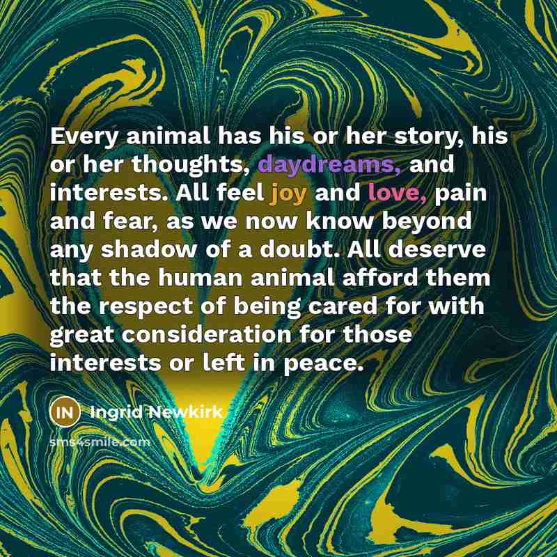 “Every animal has his or her story, his or her…” quote by Ingrid Newkirk