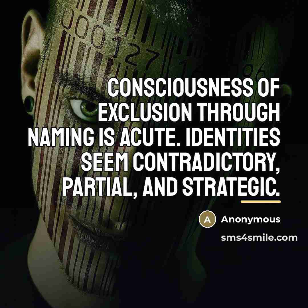 “Consciousness of exclusion through naming is acute. Identities seem contradictory,…” quote by Anonymous