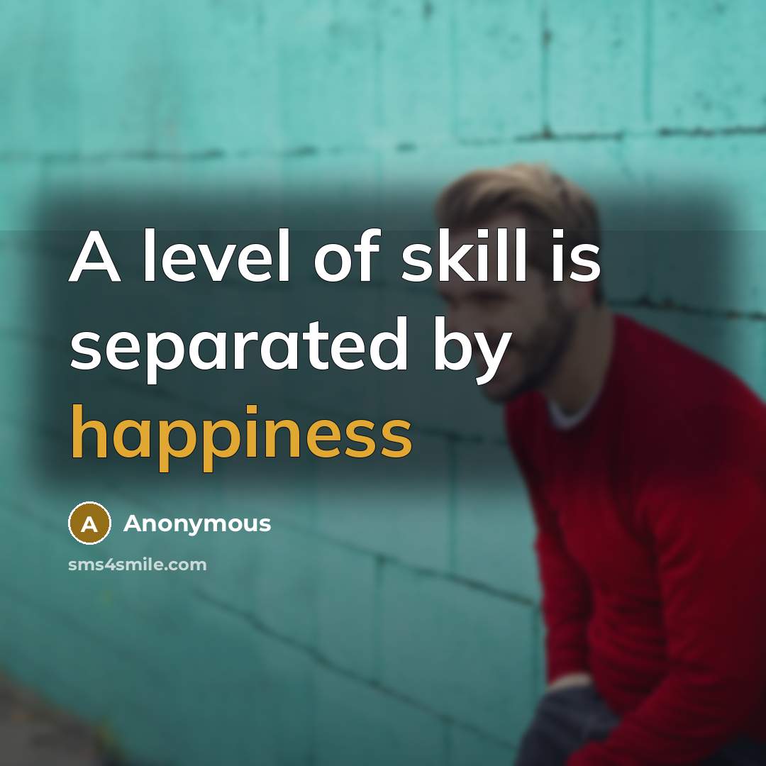 “A level of skill is separated by happiness…” quote by Anonymous