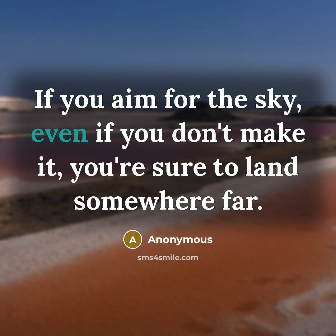“If you aim for the sky, even if you don't make it, you're sure to land somewhere far.” quote by Anonymous