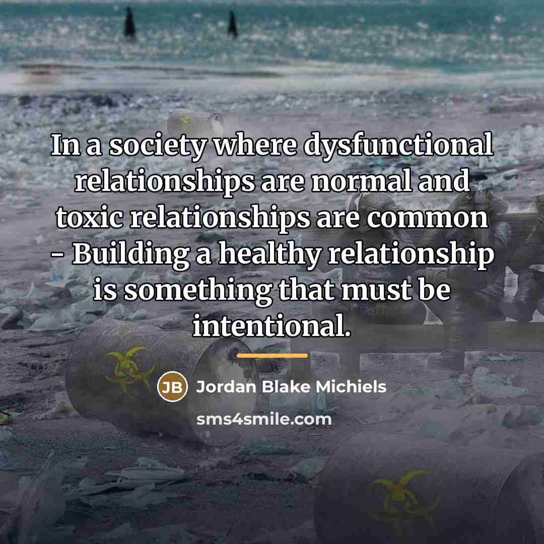 “In a society where dysfunctional relationships are normal and toxic…” quote by Jordan Blake Michiels