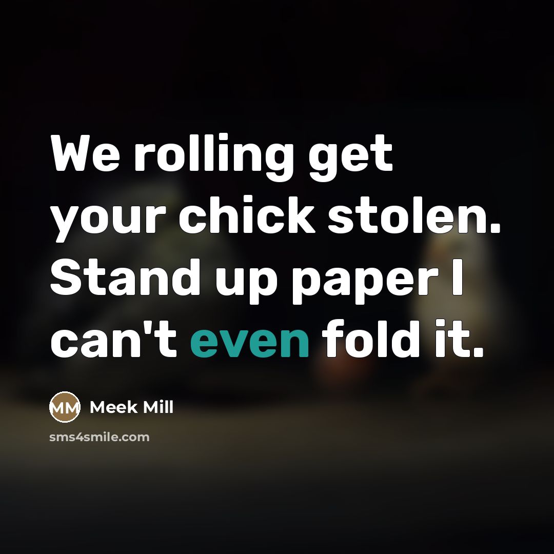 “We rolling get your chick stolen. Stand up paper I…” quote by Meek Mill