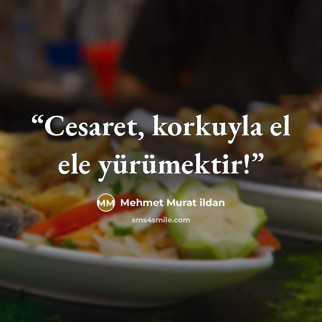 “Cesaret, korkuyla el ele yürümektir!” quote by Mehmet Murat ildan
