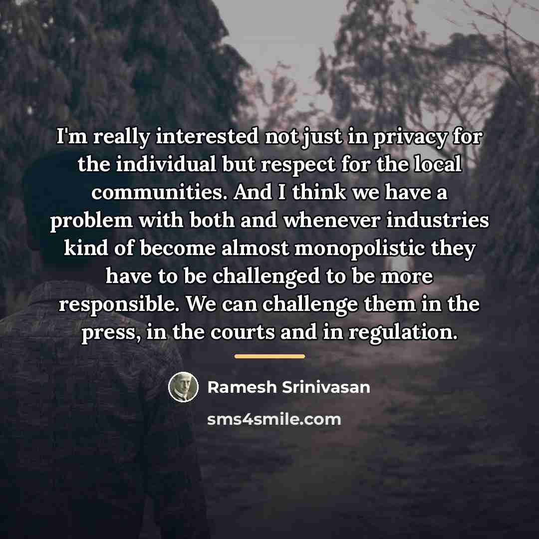 “I'm really interested not just in privacy for the individual…” quote by Ramesh Srinivasan