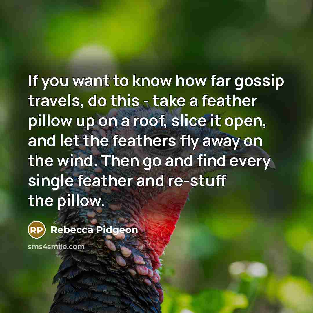 “If you want to know how far gossip travels, do…” quote by Rebecca Pidgeon