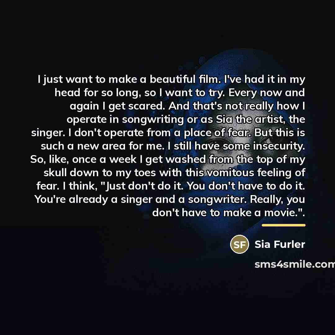 “I just want to make a beautiful film. I've had…” quote by Sia Furler