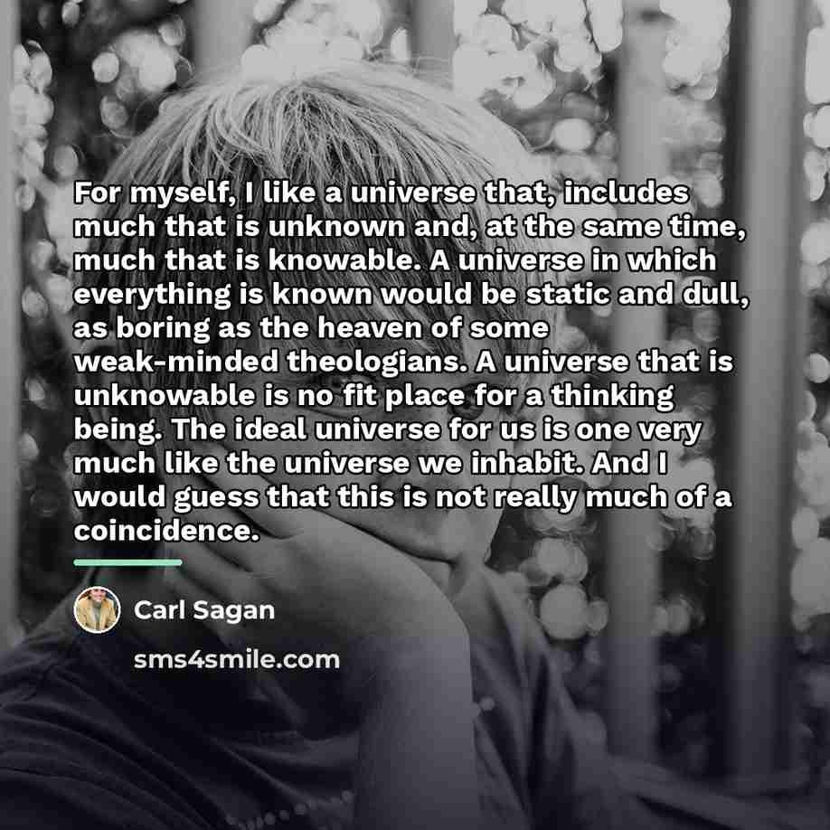 “For myself, I like a universe that, includes much that…” quote by Carl Sagan