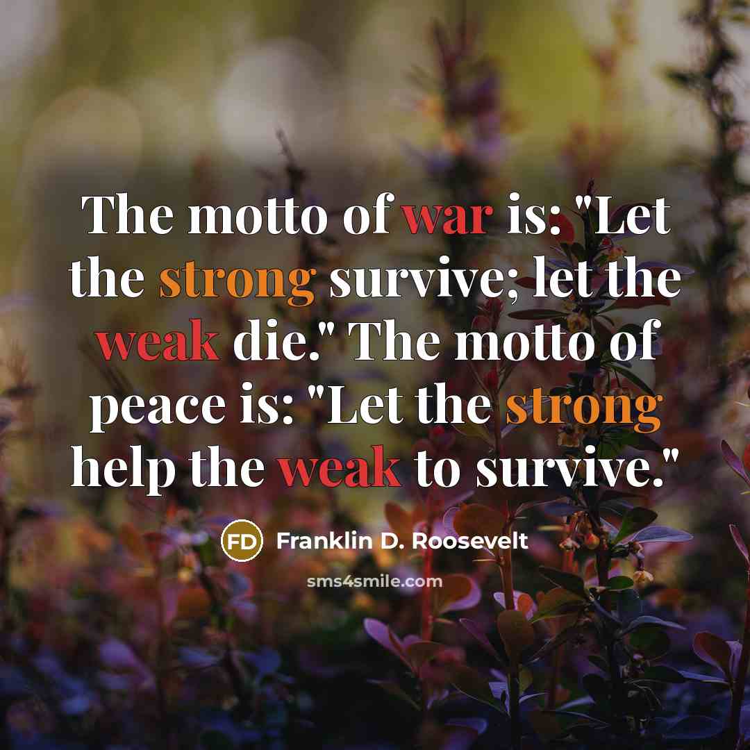 “The motto of war is: "Let the strong survive; let…” quote by Franklin D. Roosevelt