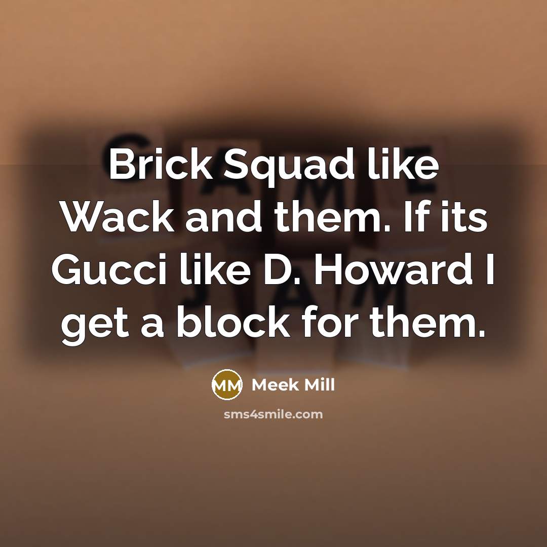 “Brick Squad like Wack and them. If its Gucci like D. Howard I get a block for them.” quote by Meek Mill