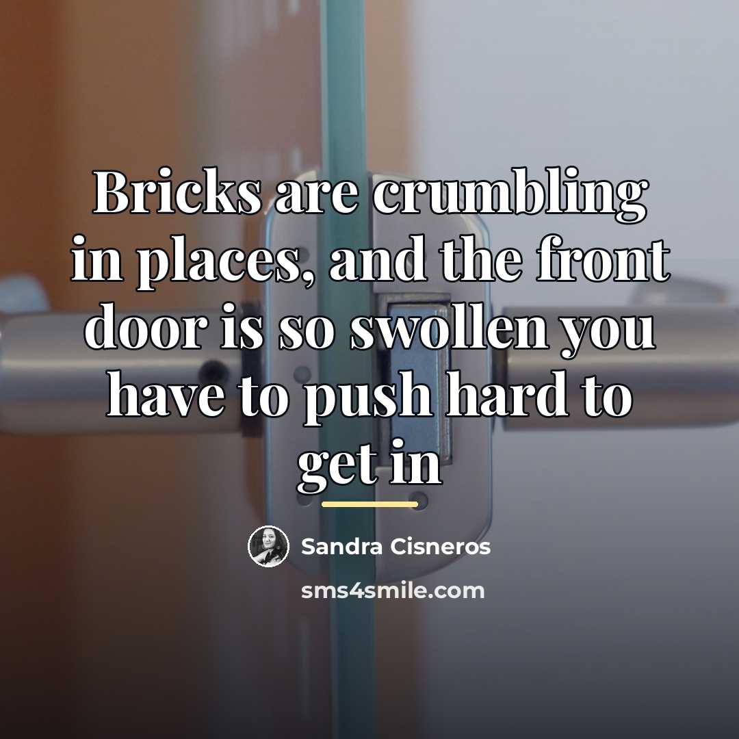 “Bricks are crumbling in places, and the front door is…” quote by Sandra Cisneros