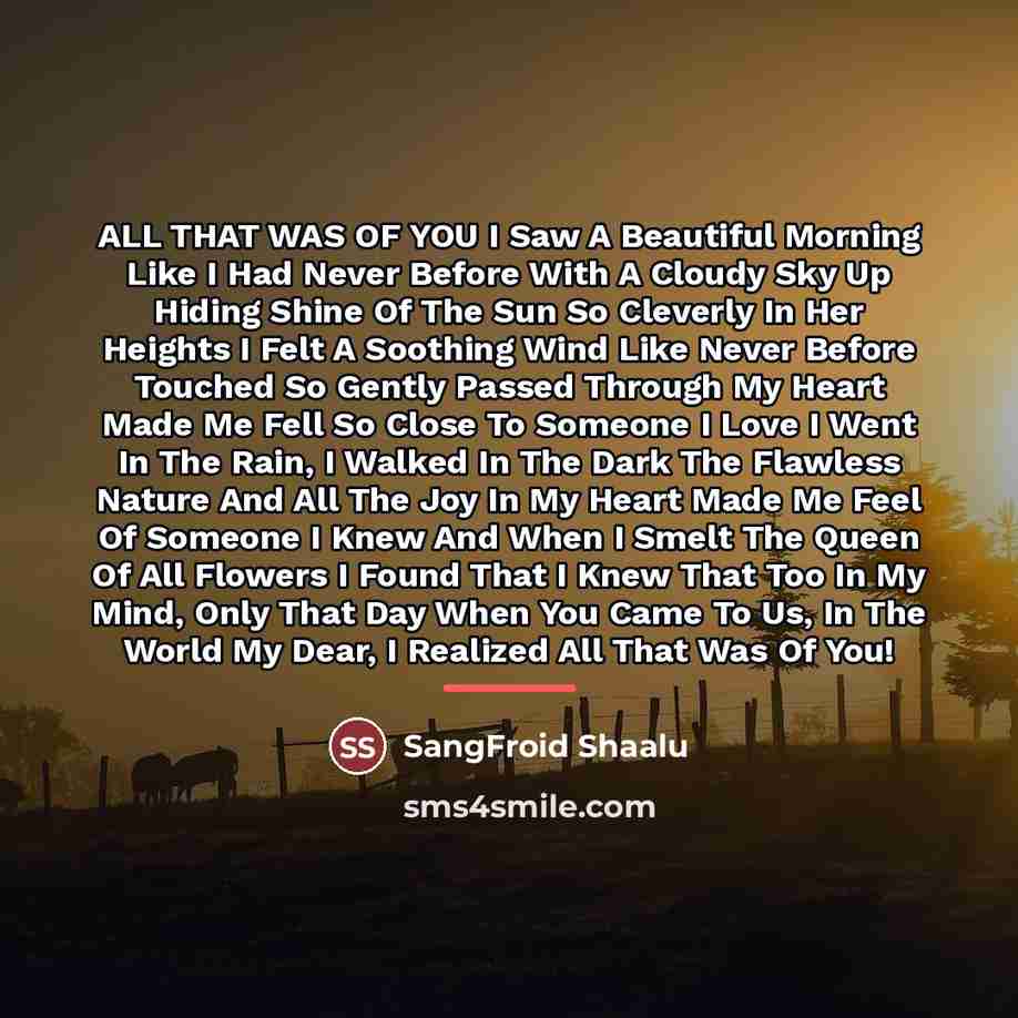 “ALL THAT WAS OF YOU I Saw A Beautiful Morning…” quote by SangFroid Shaalu
