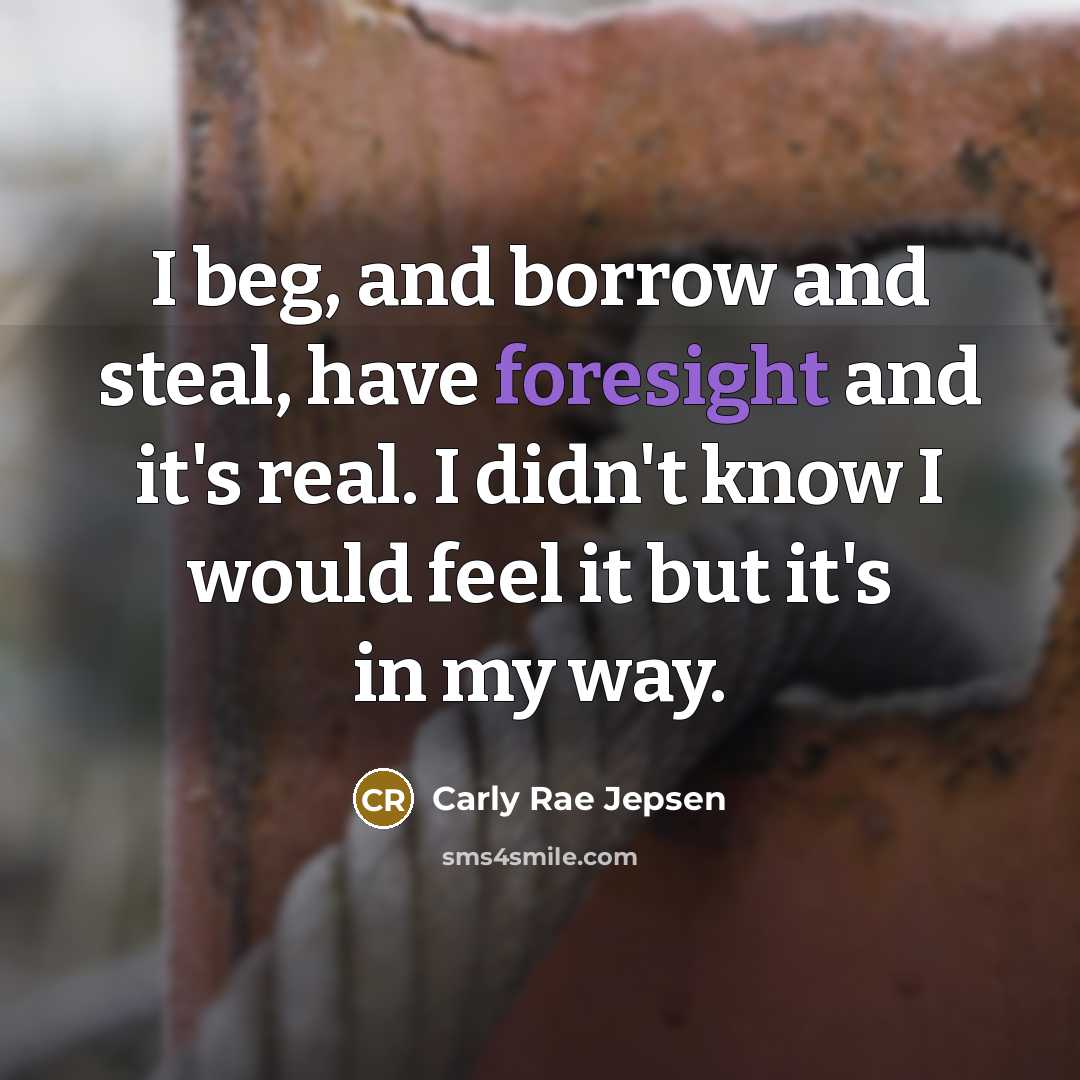 “I beg, and borrow and steal, have foresight and it's real. I didn't know I would feel it but it's in my way.” quote by Carly Rae Jepsen