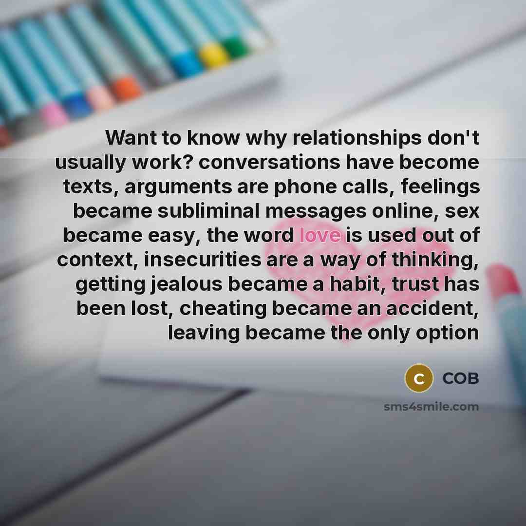 “Want to know why relationships don't usually work? conversations have…” quote by COB